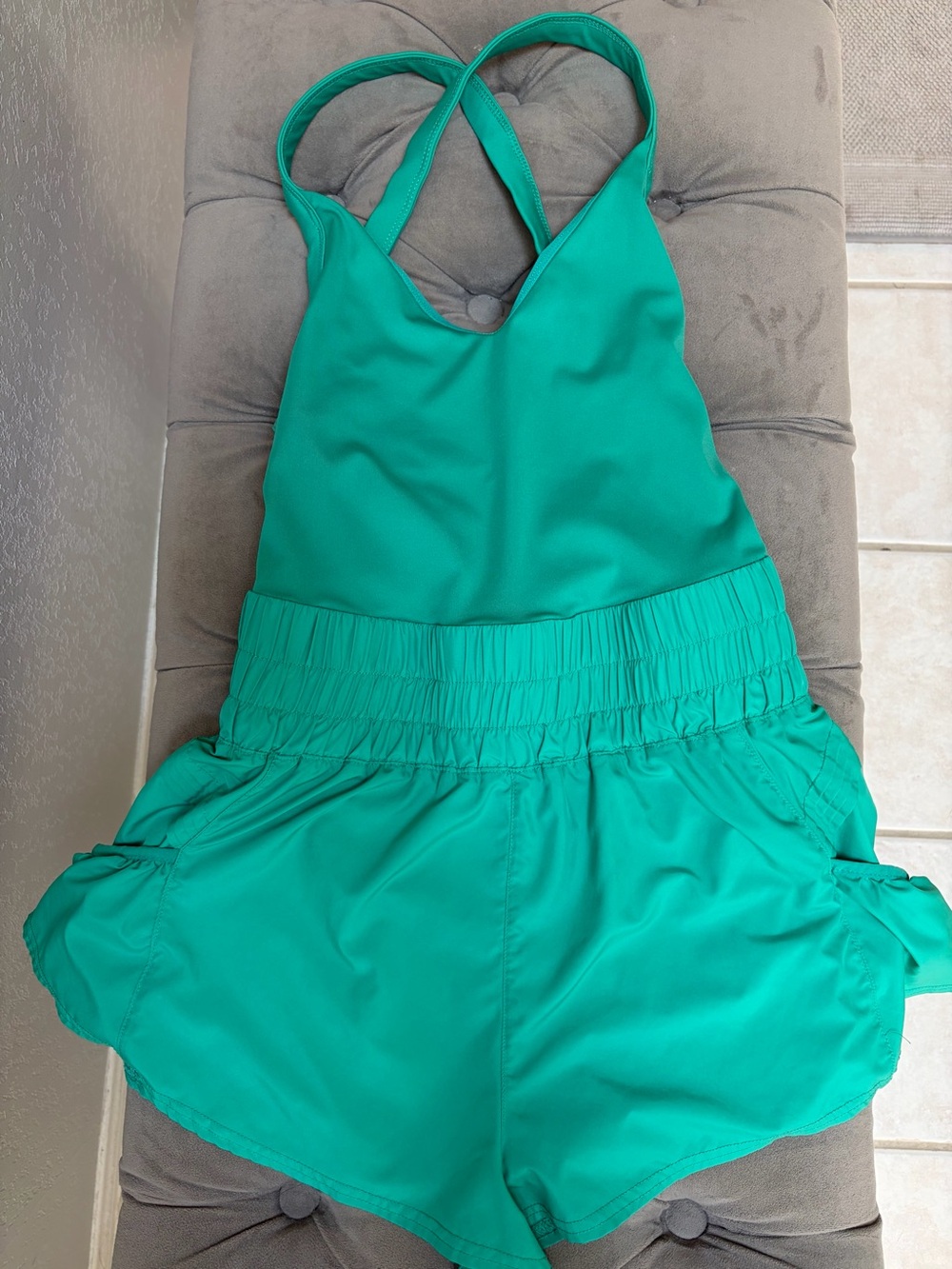 Free People Teal Crossback Romper
